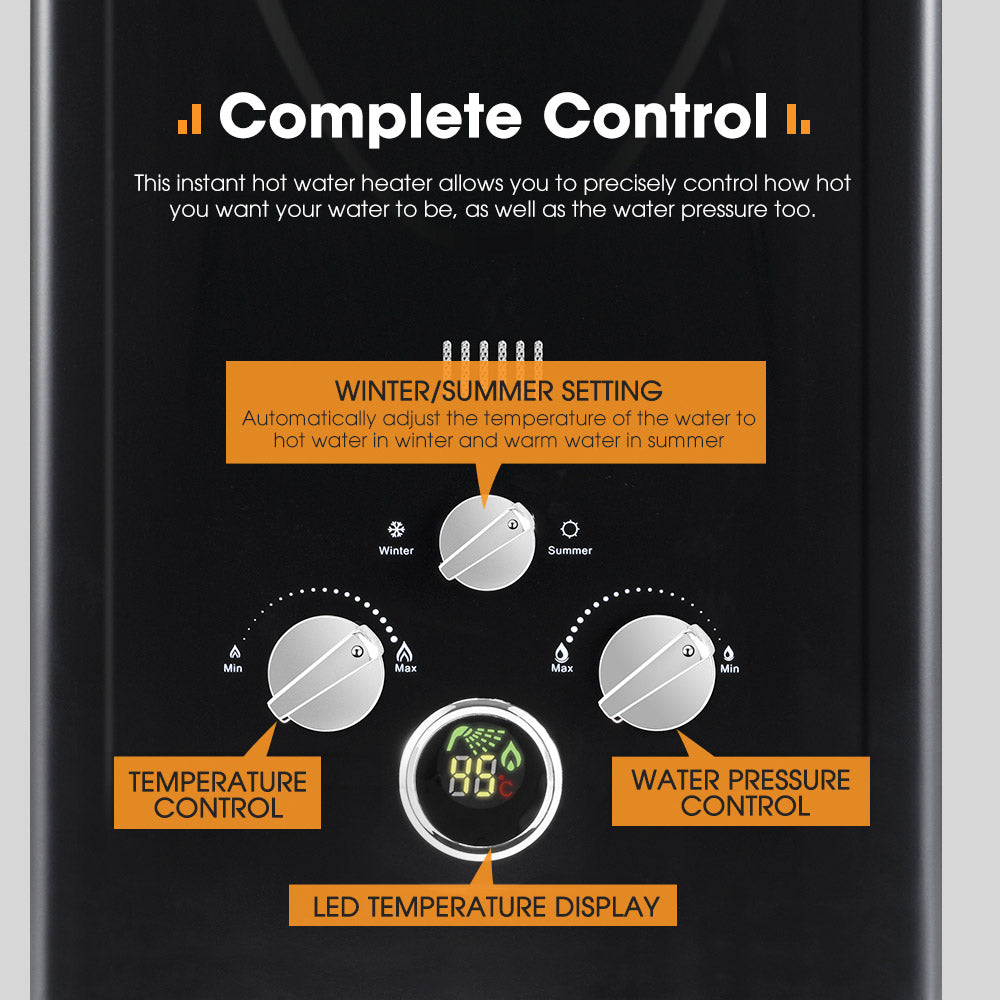 SAN HIMA Camping Shower Tent Awning Instant Fold-Out With 8L Gas Hot Water Heater