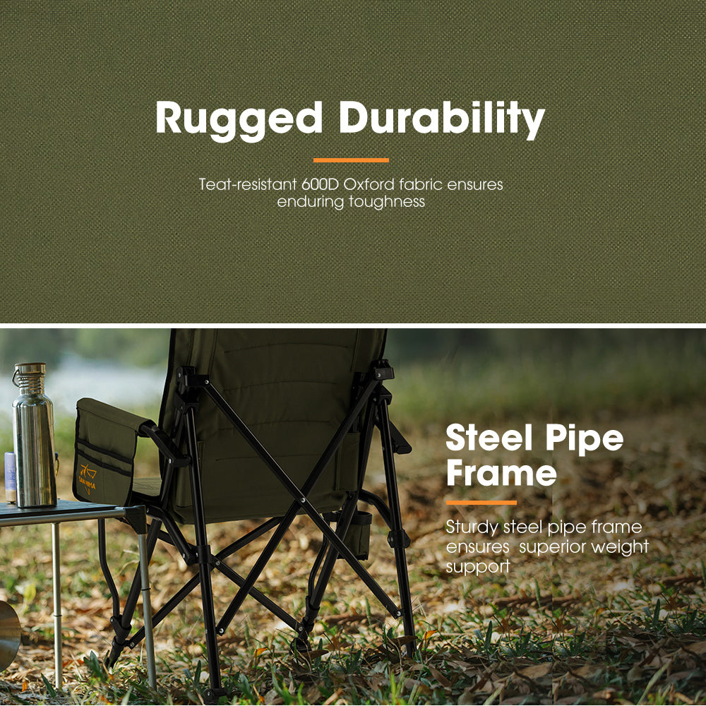 San Hima Folding Camping Chair Portable Outdoor Thick Padding Recliner Green