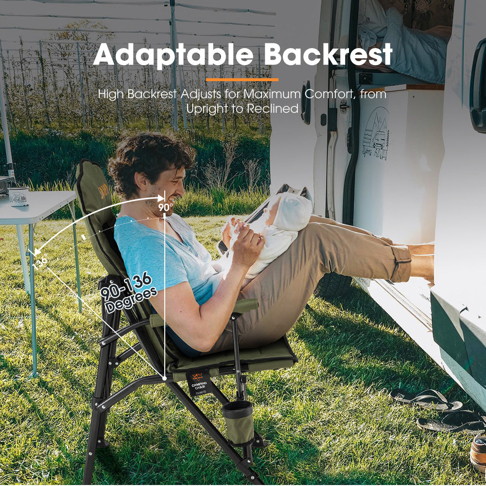 San Hima Folding Camping Chair Portable Outdoor Thick Padding Recliner Green