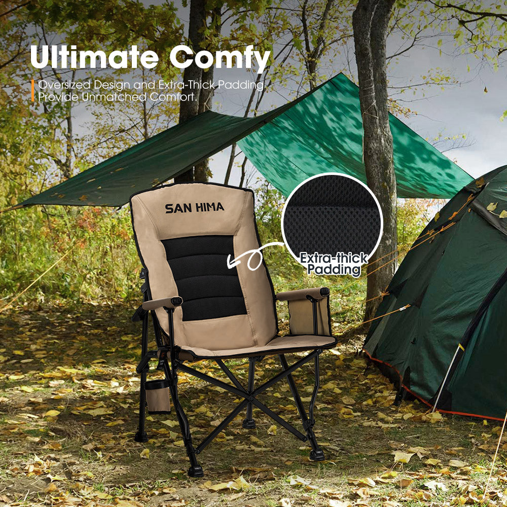 San Hima Folding Camping Chair Portable Outdoor Thick Padding Recliner Khaki