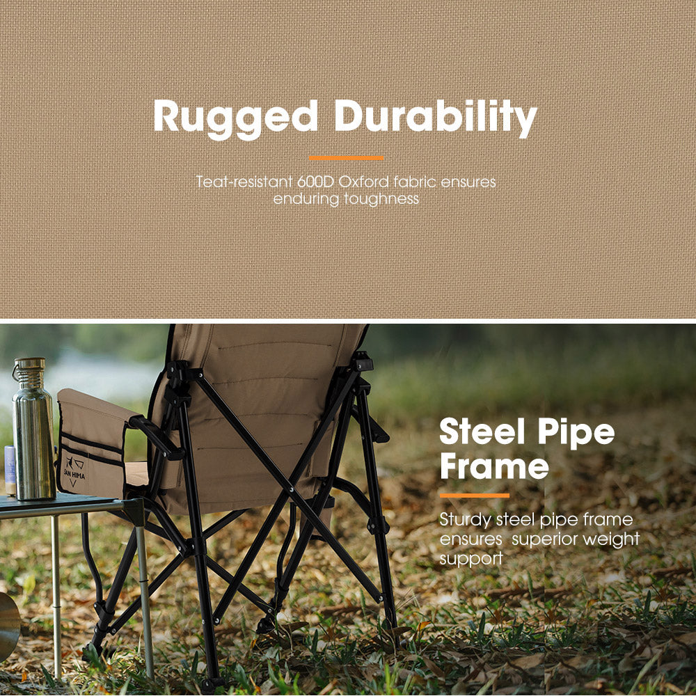 San Hima Folding Camping Chair Portable Outdoor Thick Padding Recliner Khaki