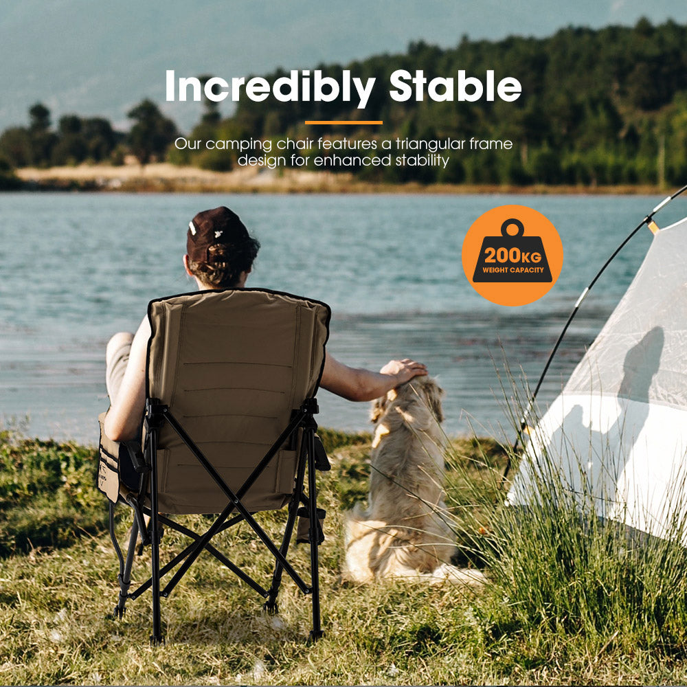 San Hima Folding Camping Chair Portable Outdoor Thick Padding Recliner Khaki