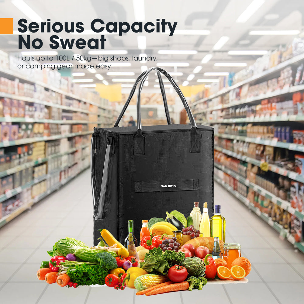 San Hima Rolling Tote Bag Wheeled Travel Tote Durable Shopping Cart 100L