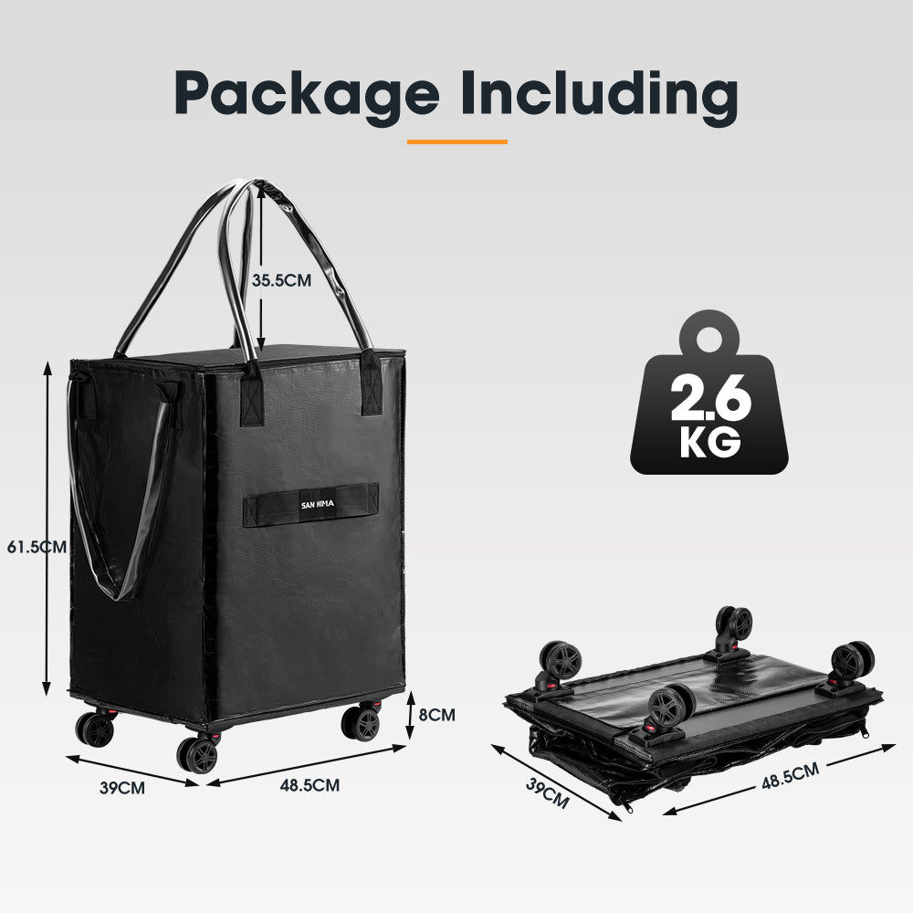 San Hima Rolling Tote Bag Wheeled Travel Tote Durable Shopping Cart 100L