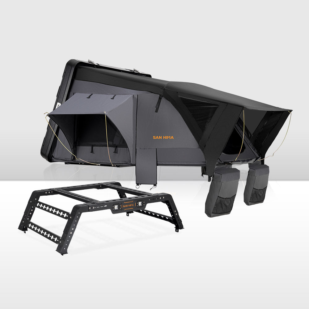 San Hima Jervis Rooftop Tent Hardshell With Ladder + Universal Ute Tub Rack 4WD