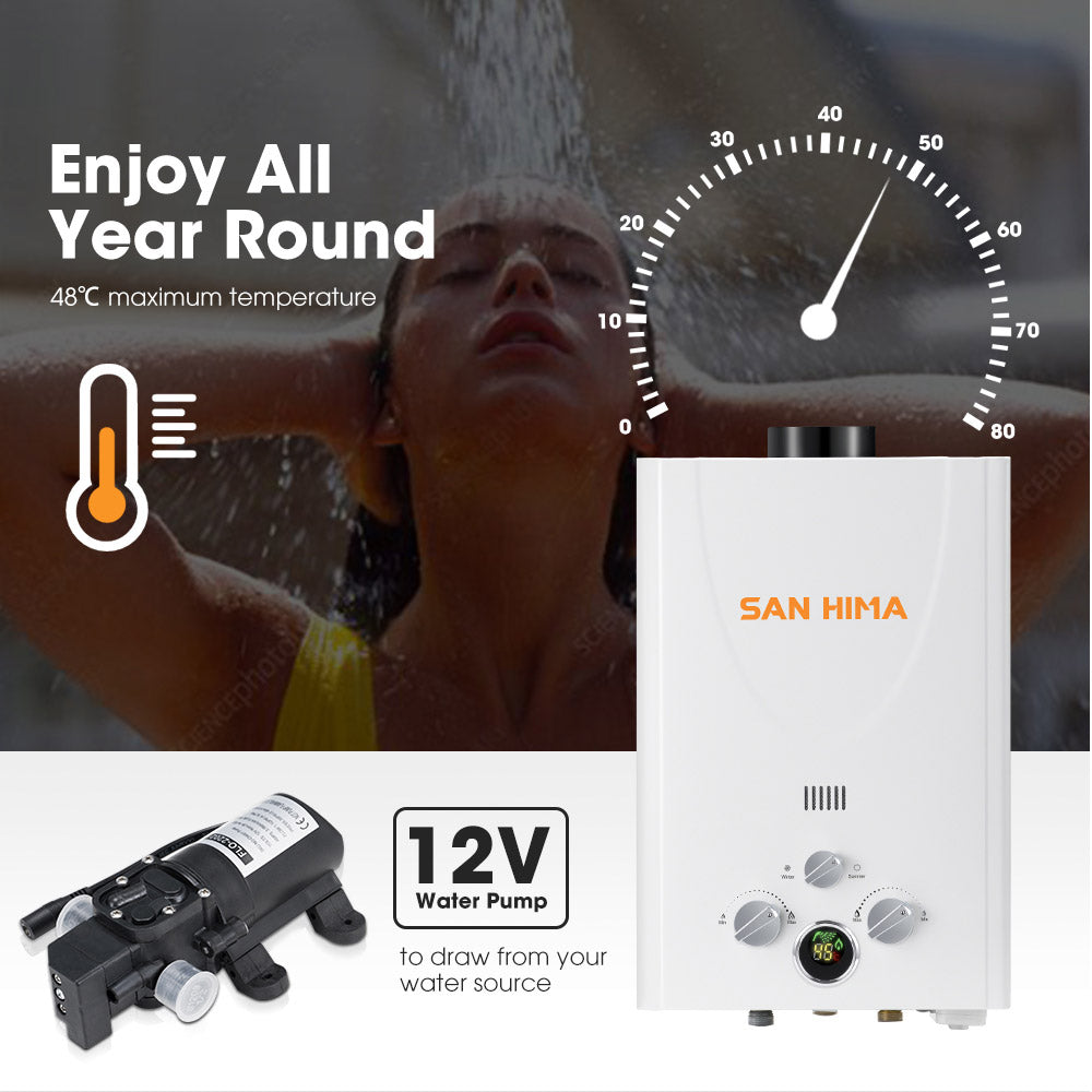 San Hima Shower Awning Tent Instant Fold-Out Ensuite & 8L Gas Hot Water Heater