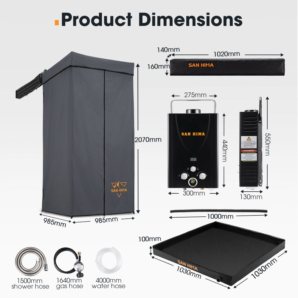 San Hima Shower Awning Instant Tent &Gas Hot Water Heater Black&Shower Tent Base