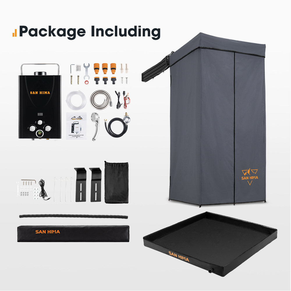 San Hima Shower Awning Instant Tent &Gas Hot Water Heater Black&Shower Tent Base