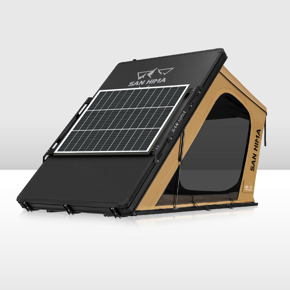 San Hima Kalbarri Gen 2 Roof Top Tent Khaki Hardshell + 130W Solar Panel