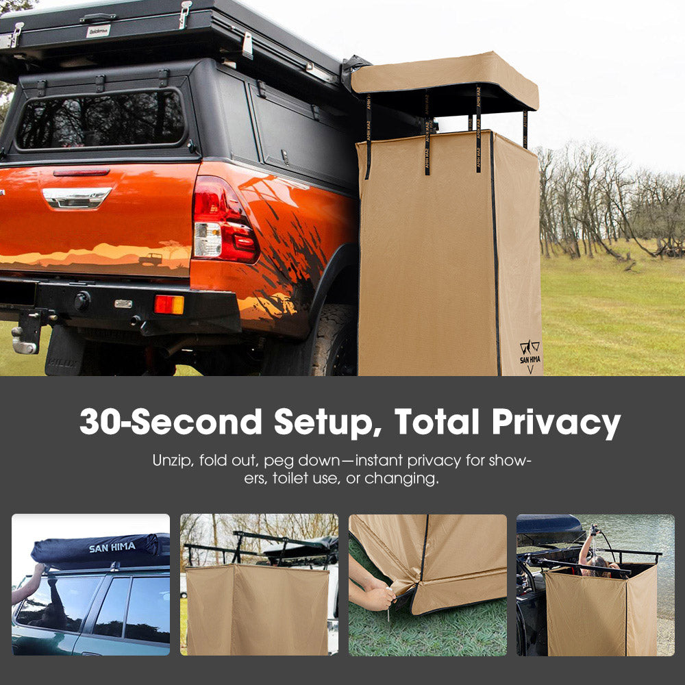 San Hima Camping Shower Tent Brown &Gas Hot Water Heater Black &Shower Tent Base