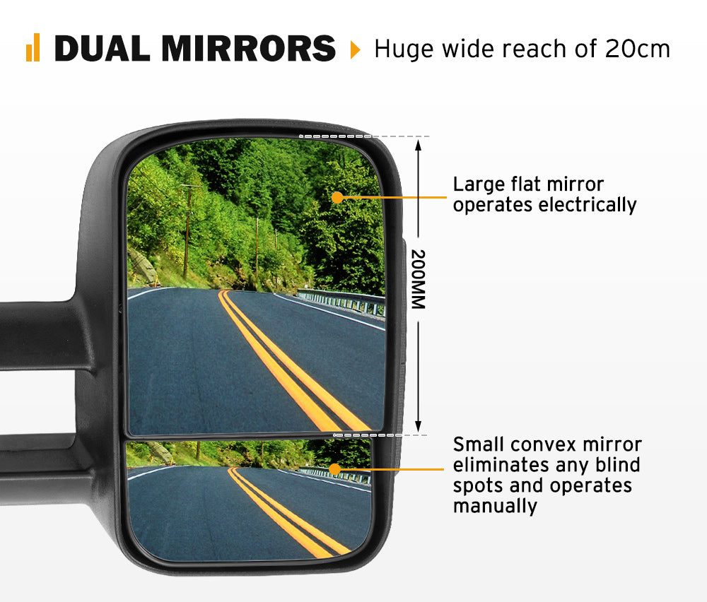 Pair Extendable Towing Mirrors Gen1 for Toyota Prado 150 Series 2009 - 2019
