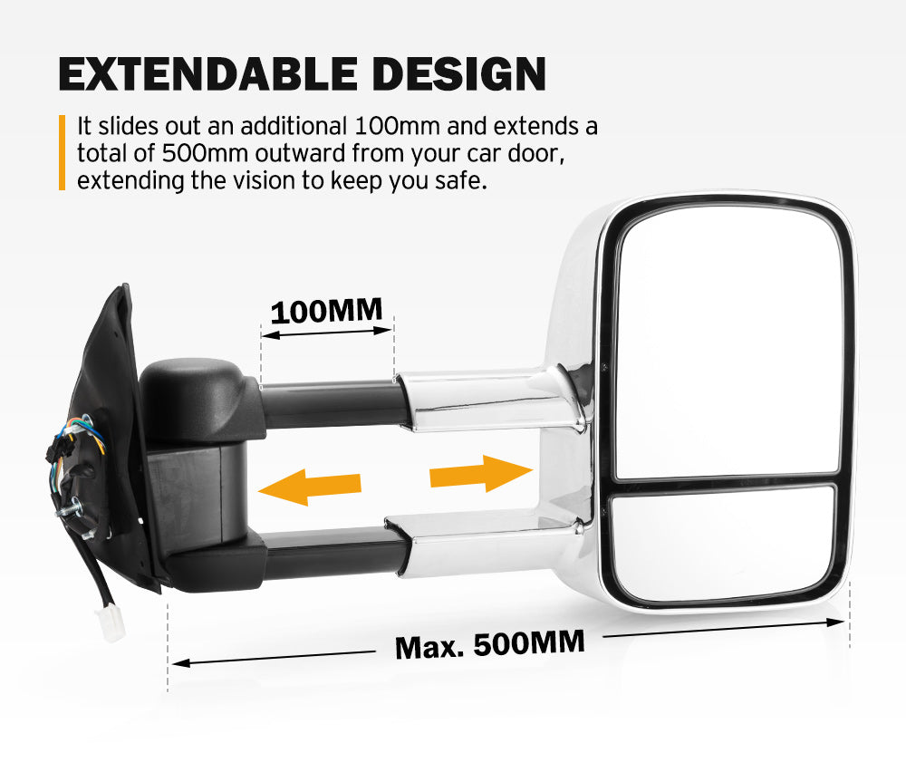 Pair Extendable Towing Mirrors Gen1 for Toyota Hilux 2005-2015 N70 w/ Indicators