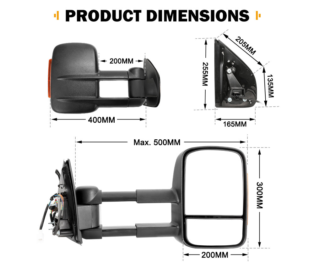 Pair Extendable Towing Mirrors Gen1 for Holden Colorado7 MY2013-MY2016 Black Pair