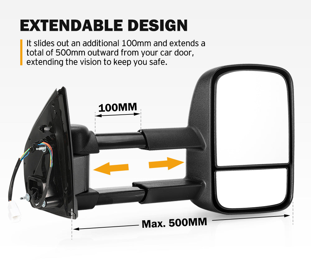 SAN HIMA Pair Extendable Towing Mirrors for Holden & Isuzu