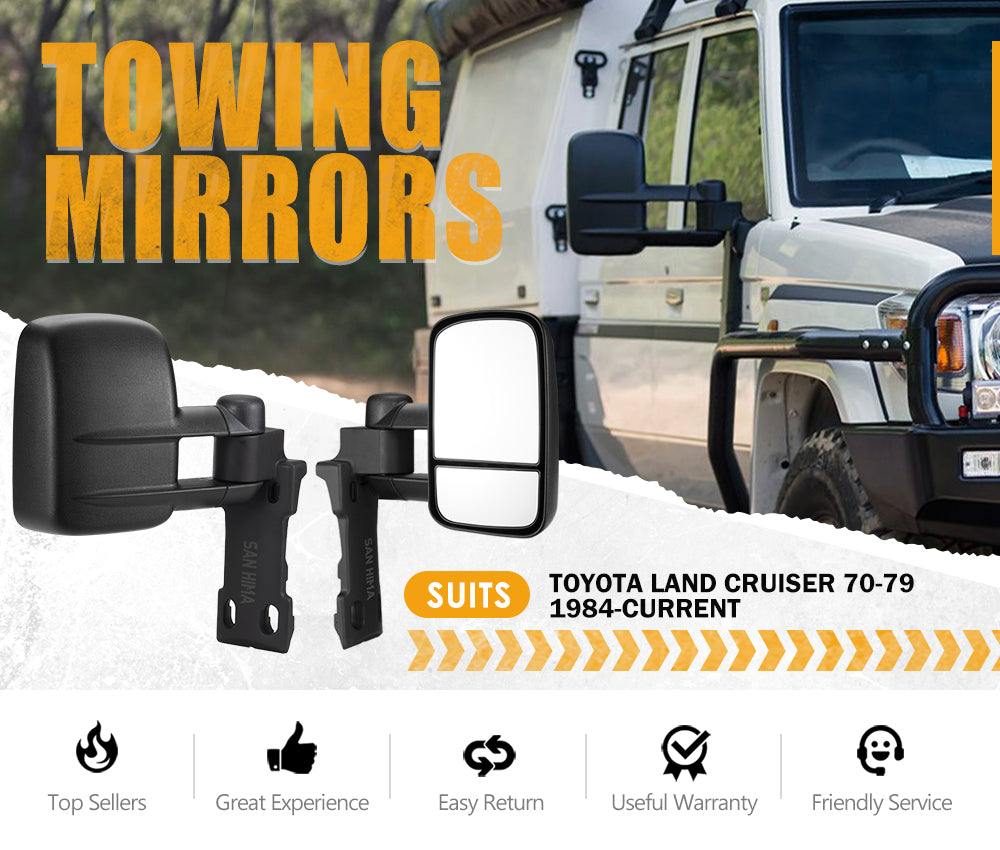 SAN HIMA Extendable Towing Mirrors Gen1 Pair For Toyota Landcruiser 70-79 1984-Current