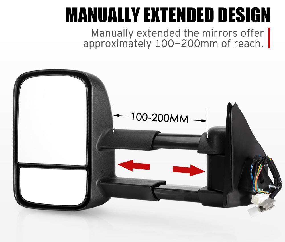 Pair Extendable Towing Mirrors Gen1 for Isuzu D-MAX DMax 2007-2011 Black