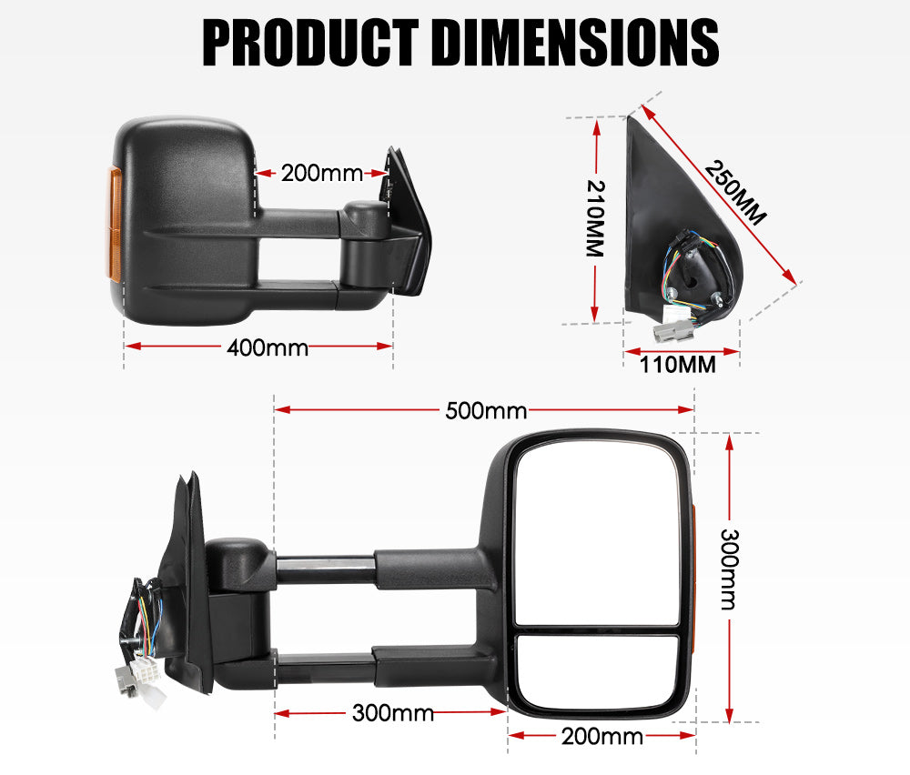 Pair Extendable Towing Mirrors Gen1 for Isuzu D-MAX DMax 2007-2011 Black