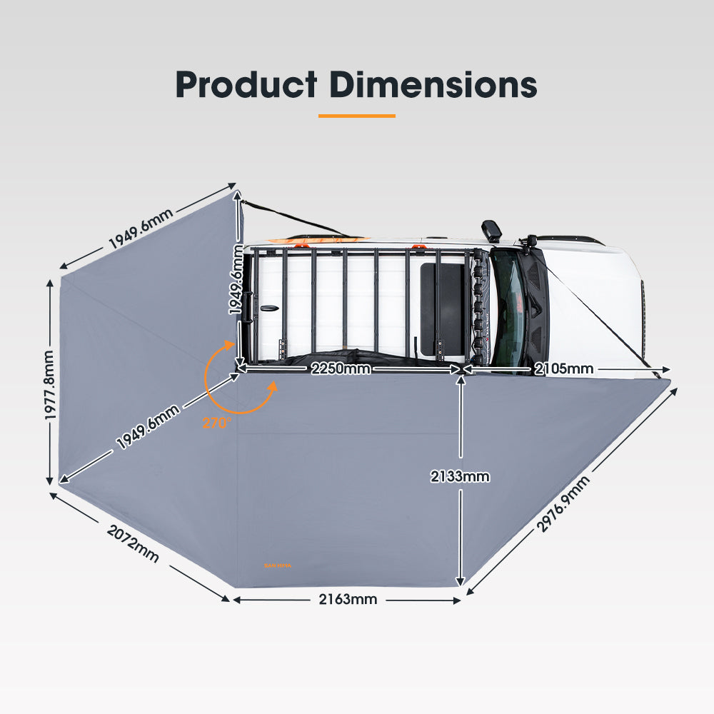 San Hima 270 Degree Awning Free-Standing Car Camping With L Brackets Driver Side