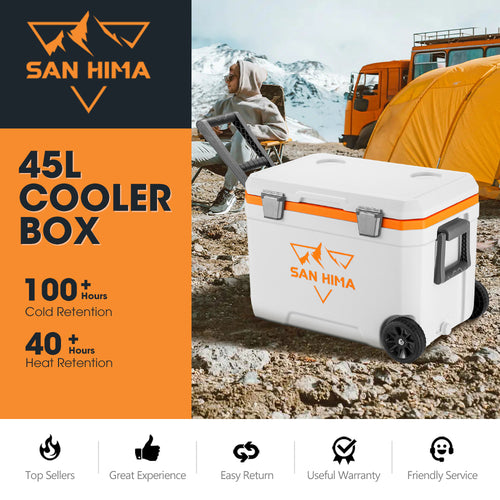 San Hima Cooler Ice Box 45L Portable Trolley Heat Retention For Campin