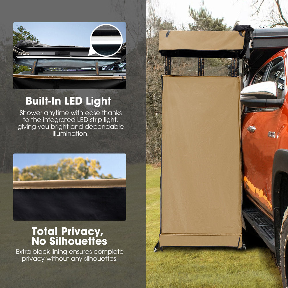 SAN HIMA Camping Shower Tent Awning Instant Fold-Out With 8L Gas Hot Water Heater