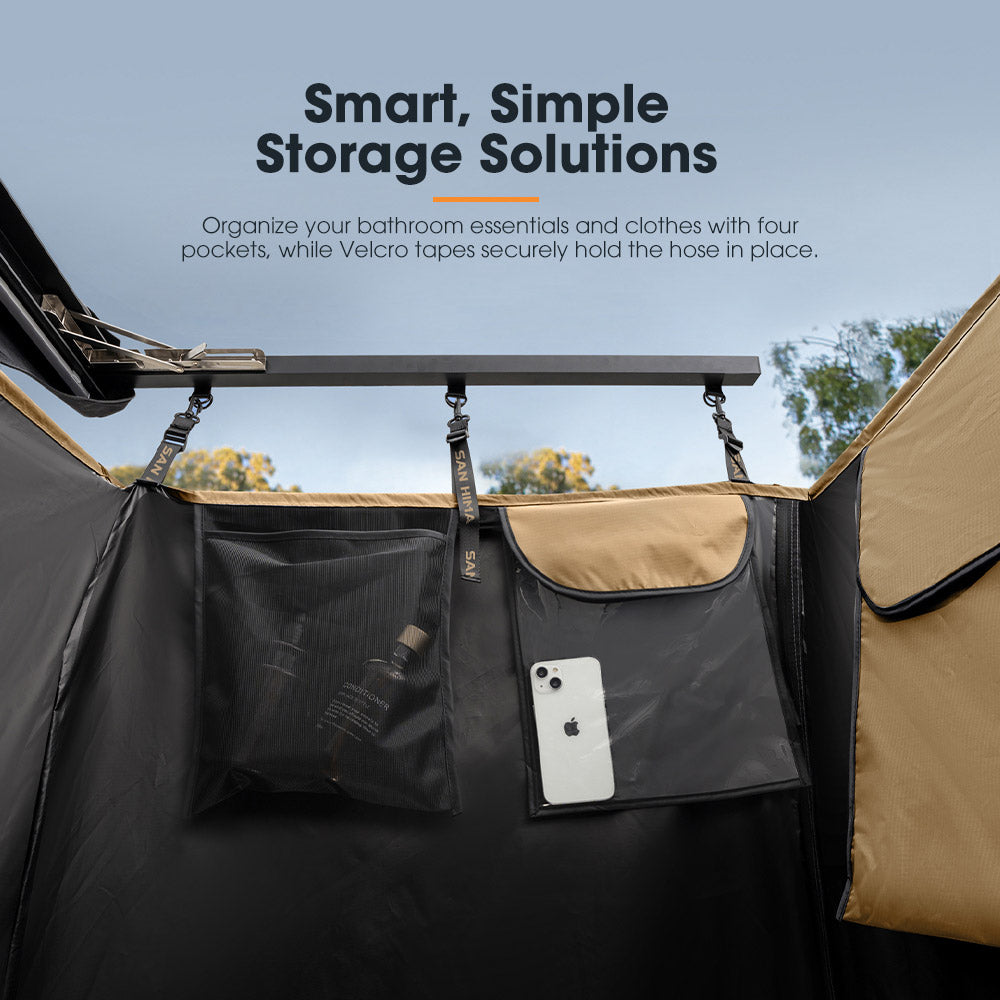 SAN HIMA Camping Shower Tent Awning Instant Fold-Out With 8L Gas Hot Water Heater