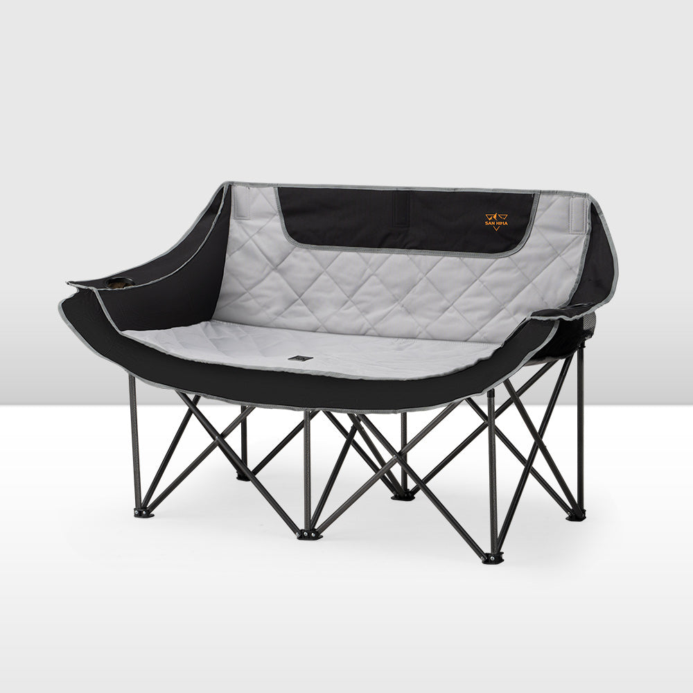 San Hima Double Camping Chair Outdoor Portable Folding Moon Chair 2 Seater Black