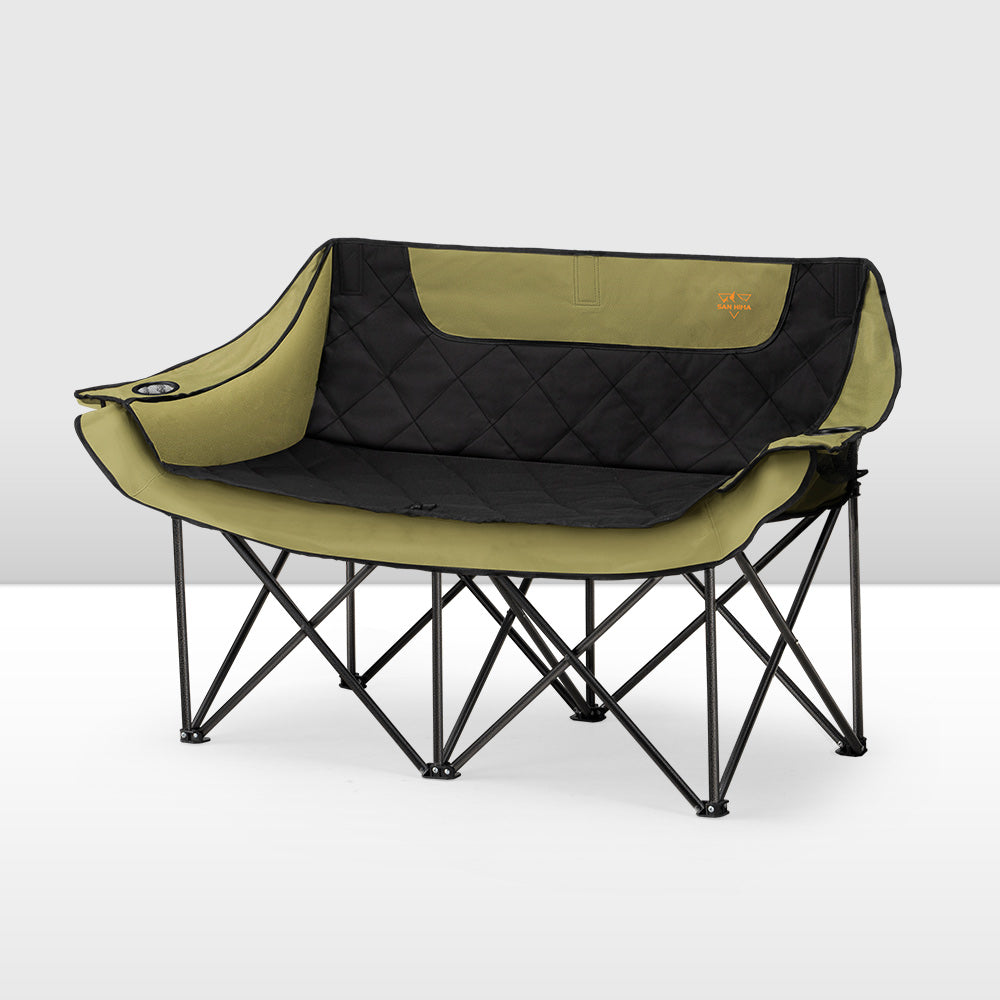 San Hima Double Camping Chair Outdoor Portable Folding Moon Chair 2 Seater Green