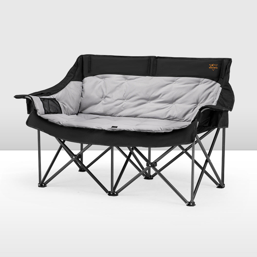 San Hima Double Camping Chair Padded Portable Folding Moon Chair Outdoor Black
