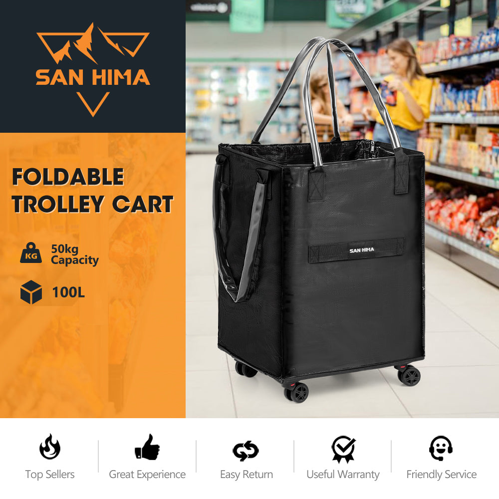 San Hima Rolling Tote Bag Wheeled Travel Tote Durable Shopping Cart 100L