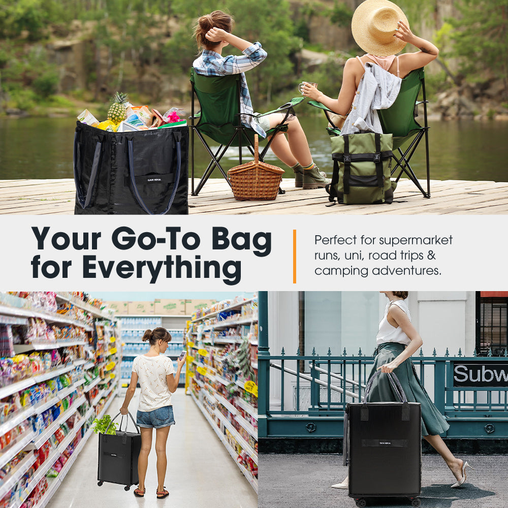 San Hima Rolling Tote Bag Wheeled Travel Tote Durable Shopping Cart 100L