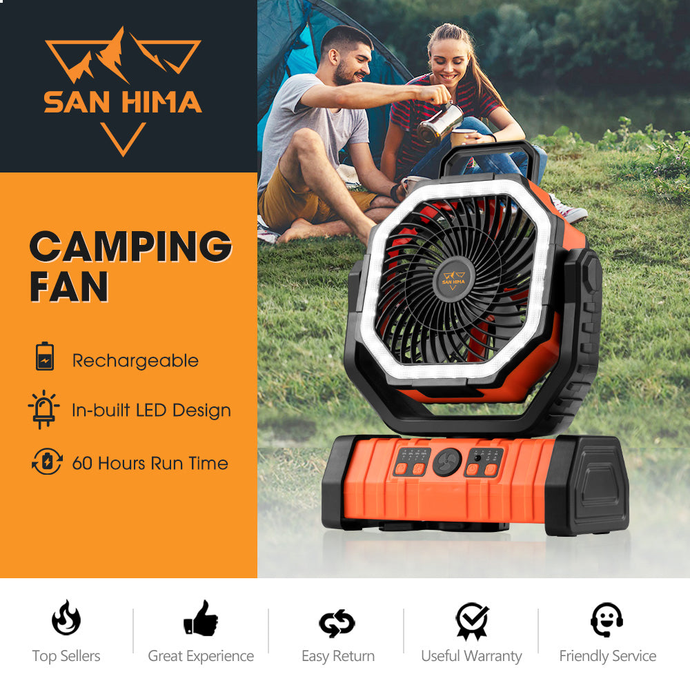 camp tent fan San Hima 20000mAh Portable Camping Fan Rechargeable Tent Fan With LED Light USB