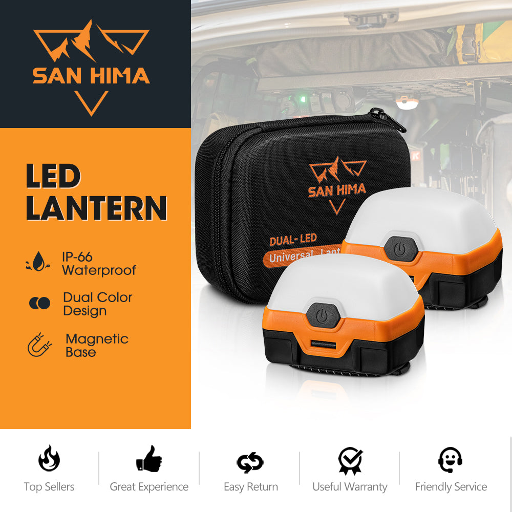 San Hima 6X Led Camping Lights Amber White Rechargeable w/ Lithium Battery