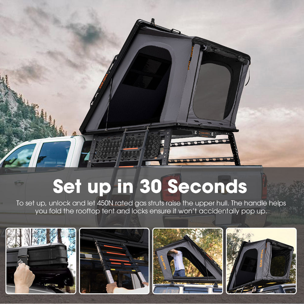 San Hima Kalbarri Gen 2 Roof Top Tent Hard Shell + Universal Ute Tub Rack