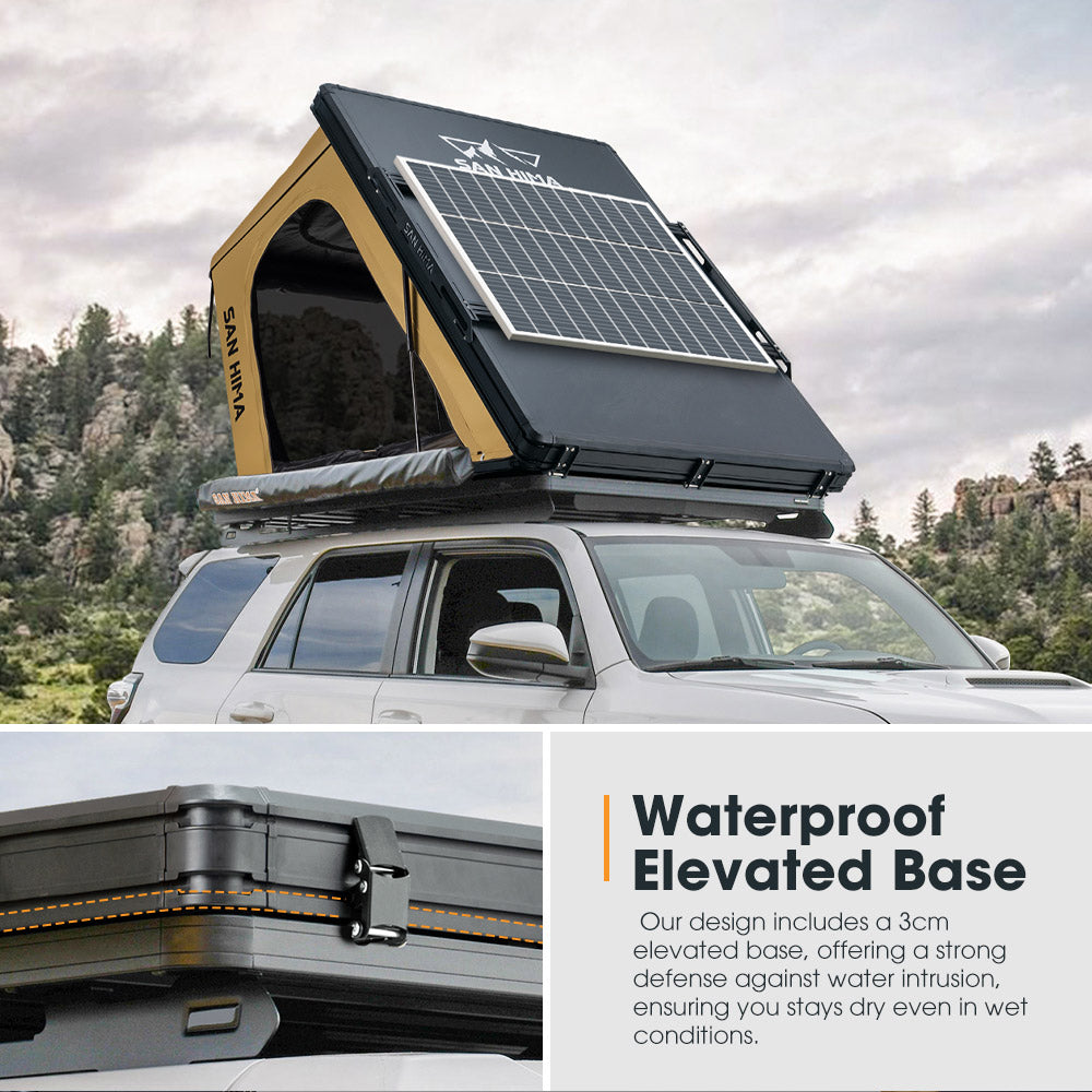 San Hima Kalbarri Gen 2 Roof Top Tent Khaki Hardshell + 130W Solar Panel
