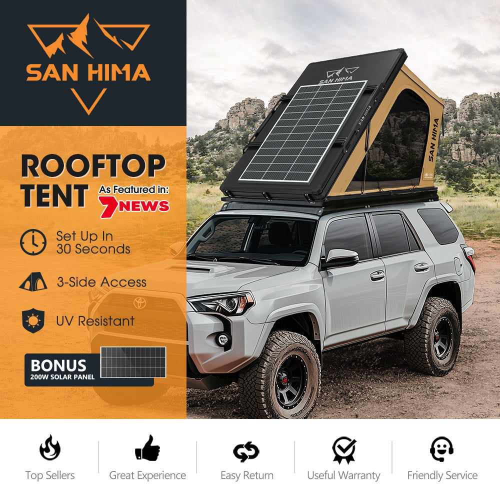 San Hima Kalbarri Gen 2 Roof Top Tent Khaki Hardshell + 200W Solar Panel