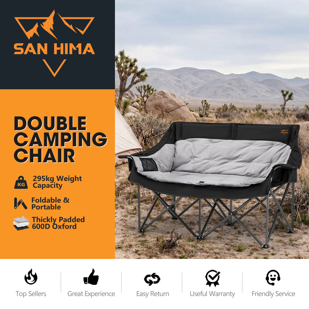 San Hima Double Camping Chair Padded Portable Folding Moon Chair Outdoor Black