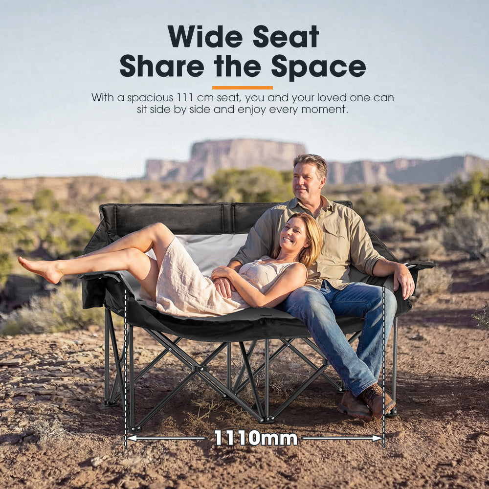 San Hima Double Camping Chair Padded Portable Folding Moon Chair Outdoor Black