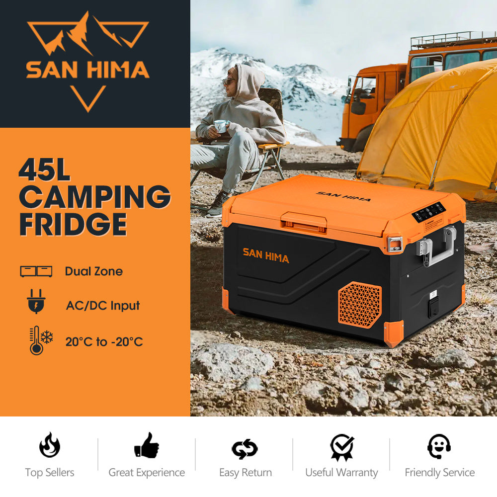 San Hima Portable Camping Fridge Freezer 45L Dual Zone Caravan Car Cooler 4WD