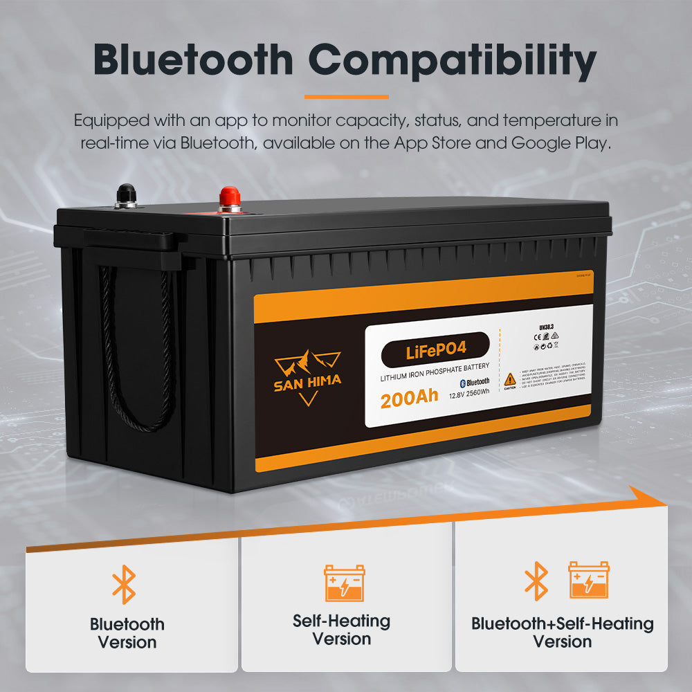 San Hima 12V 200Ah Lithium Iron Phosphate Battery LiFePO4 w/ Built-in BMS Bluetooth