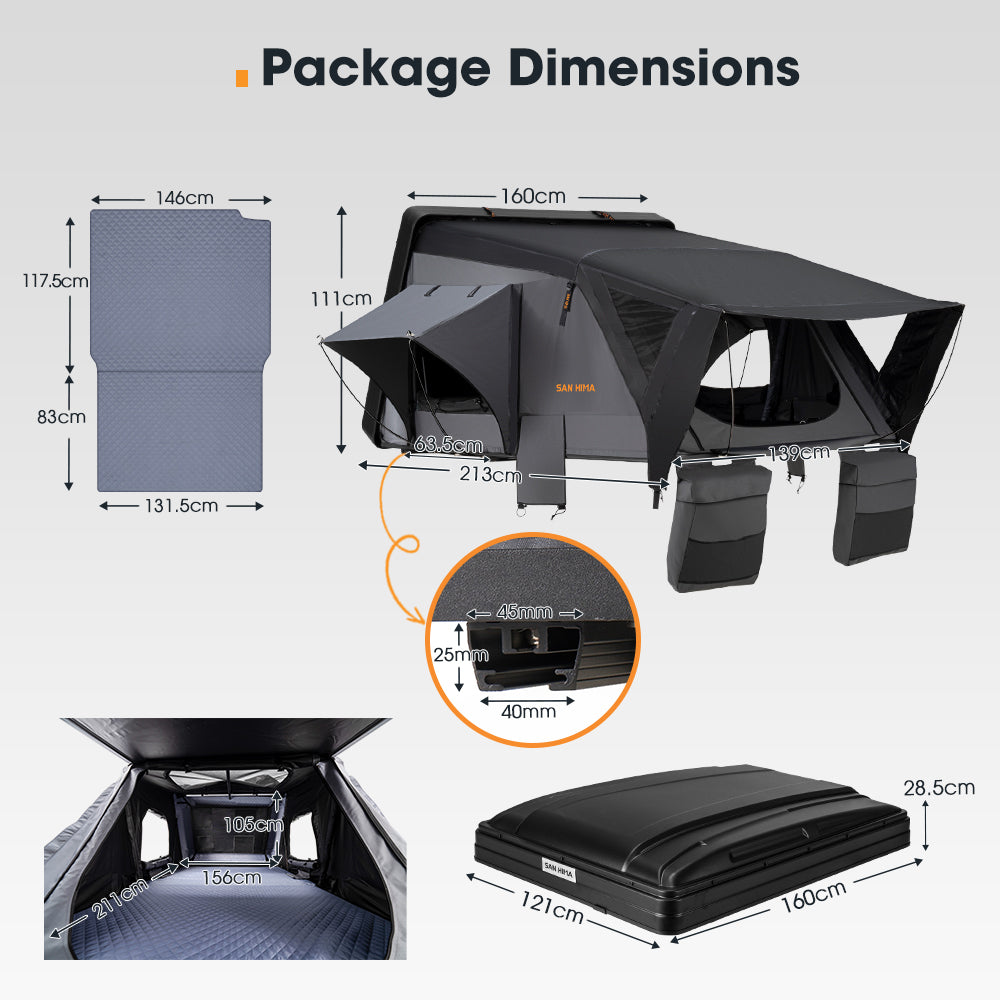 4x4 tent in cm San Hima Jervis Rooftop Hardshell With Ladder Camping 4WD 6 Mil Tarp The premium reflective Mylar Farbe:pepper Die perfekte Patagonien-Vorbereitung -