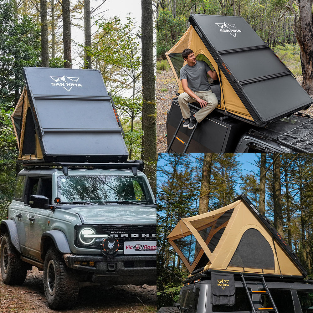 San Hima kalbarri Lite Gen 2 Rooftop Tent Hardshell Khaki With Ladder & Rack