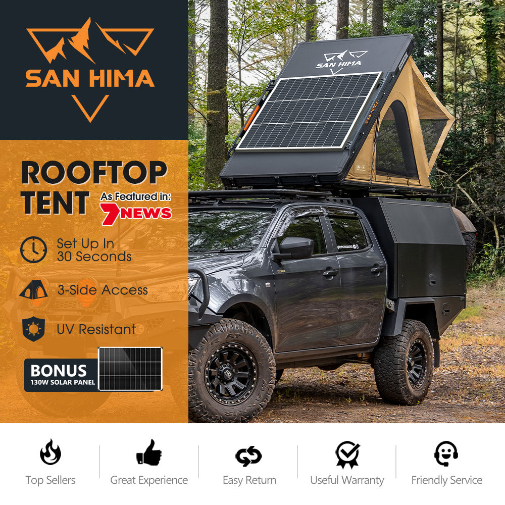 San Hima Kalbarri Lite Gen 2 Rooftop Tent + Rack & Ladder + 130W Solar Panel