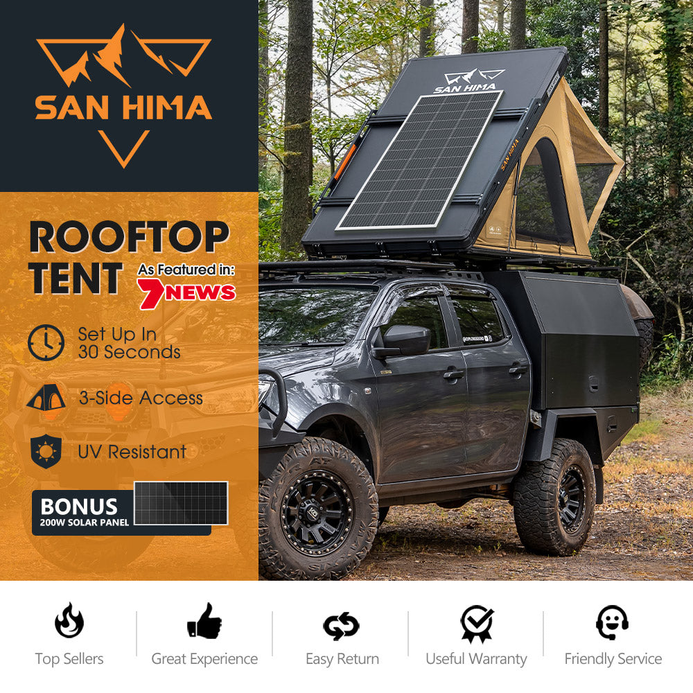 San Hima Kalbarri Lite Gen 2 Rooftop Tent + Rack & Ladder + 200W Solar Panel