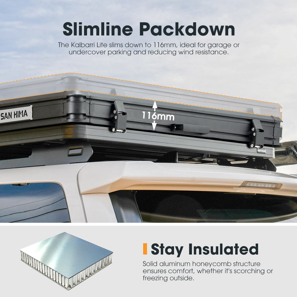 San Hima Kalbarri Lite Rooftop Tent Hardshell Olive+120W Solar Panel+Ladder&Rack