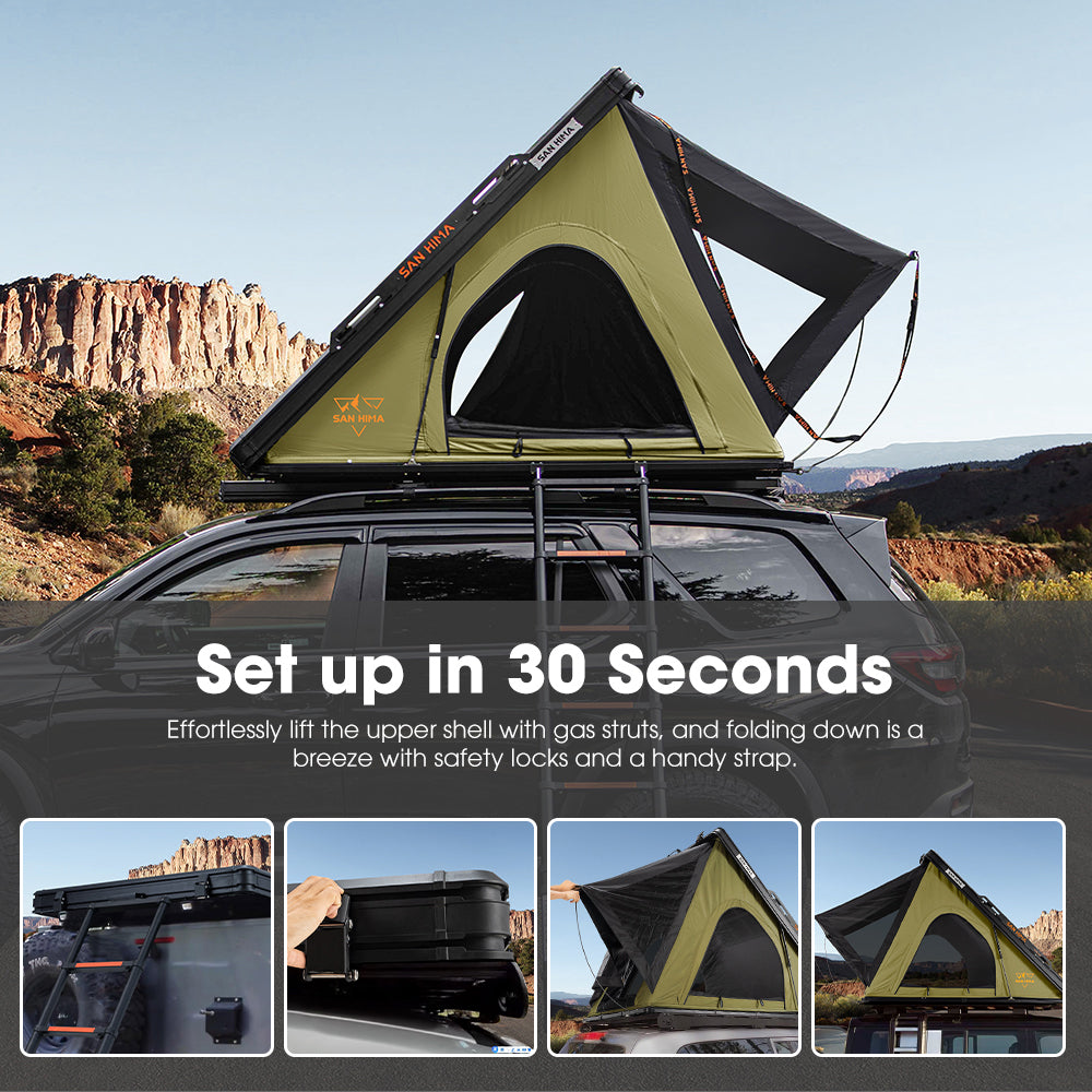San Hima Kalbarri Lite Rooftop Tent Hardshell Olive+120W Solar Panel+Ladder&Rack