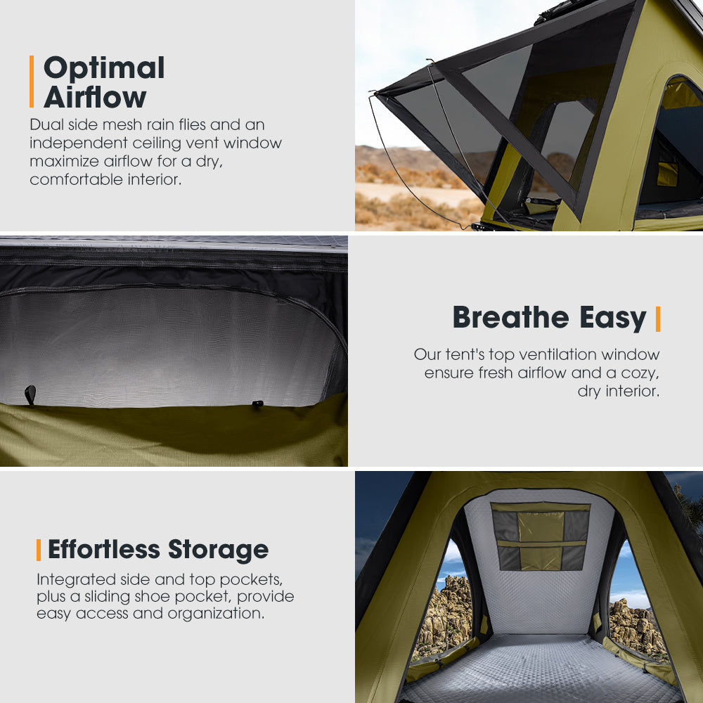 San Hima Kalbarri Lite Rooftop Tent Hardshell Olive+120W Solar Panel+Ladder&Rack