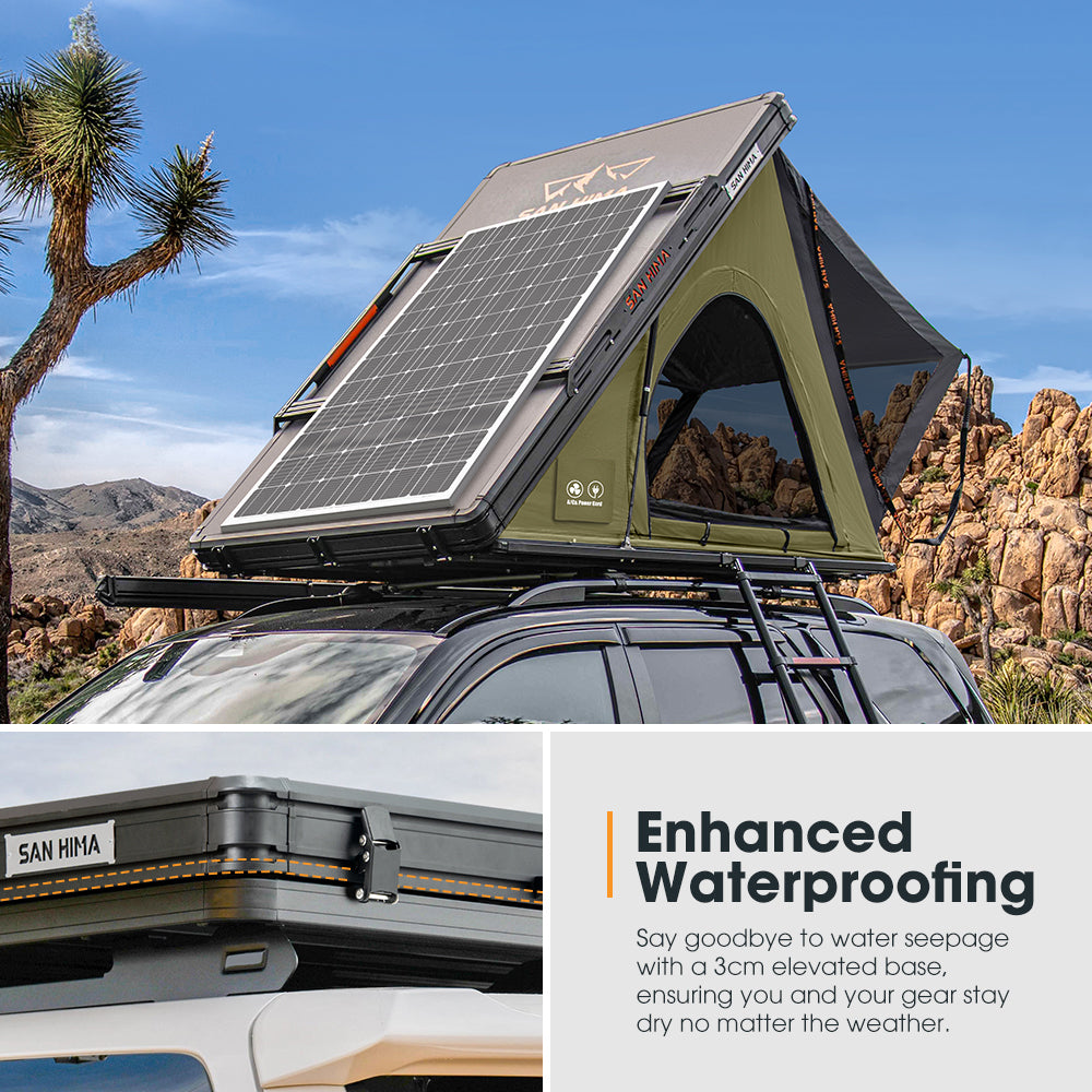 San Hima Kalbarri Lite Gen 2 Rooftop Tent Olive+250W Solar Panel+Ladder&Rack