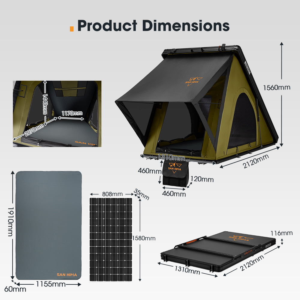 San Hima Kalbarri Lite Gen 2 Rooftop Tent Olive+250W Solar Panel+Ladder&Rack