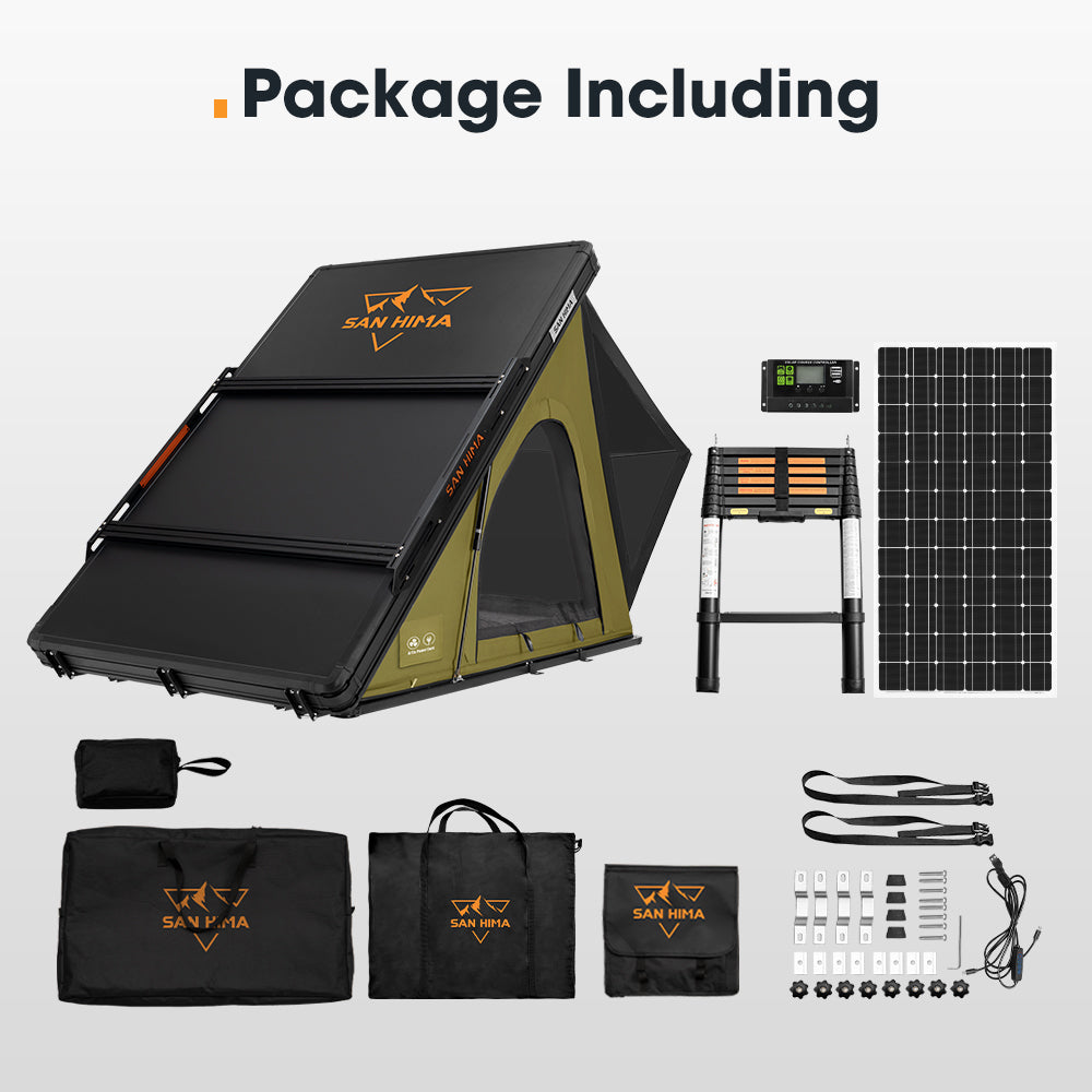 San Hima Kalbarri Lite Gen 2 Rooftop Tent Olive+250W Solar Panel+Ladder&Rack