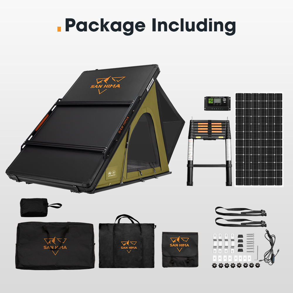San Hima Kalbarri Lite Gen 2 Rooftop Tent Olive+250W Solar Panel+Ladder&Rack